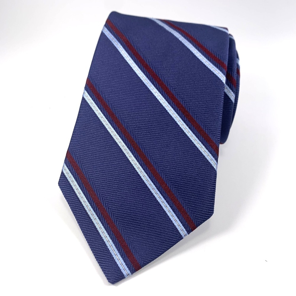 Brooks Brothers Makers & Merchants Tie Blue w/ Red & Silver  Stripe‎ Silk Repp